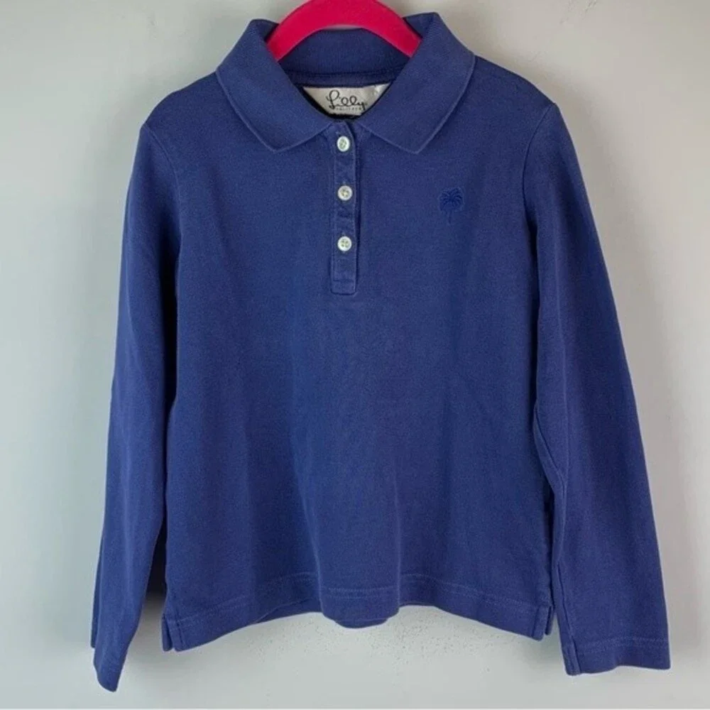Lilly Pulitzer girl’s top polo long sleeves navy no size tag probably 4/5y